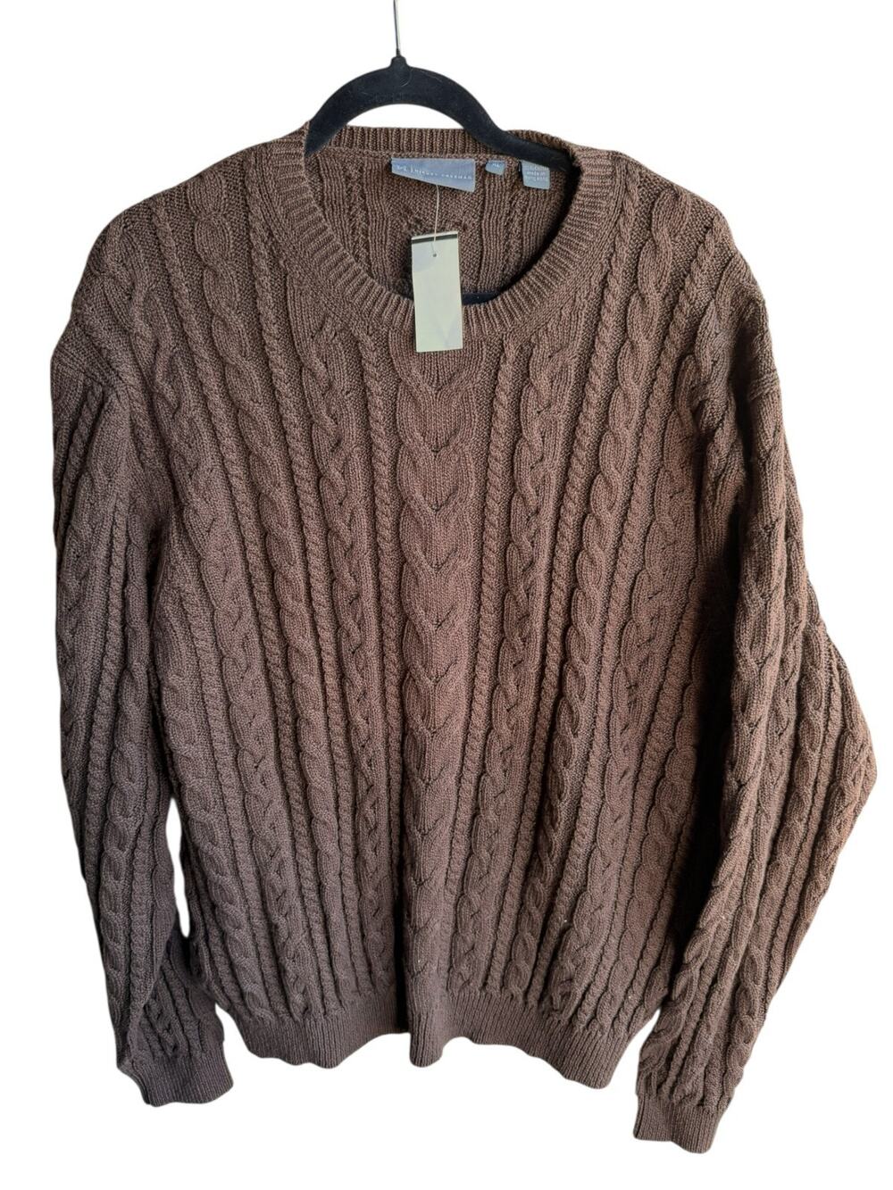 Hickey Freeman 90s Fisherman Brown Coastal Classic Chunky Cable Knit Sweater XL